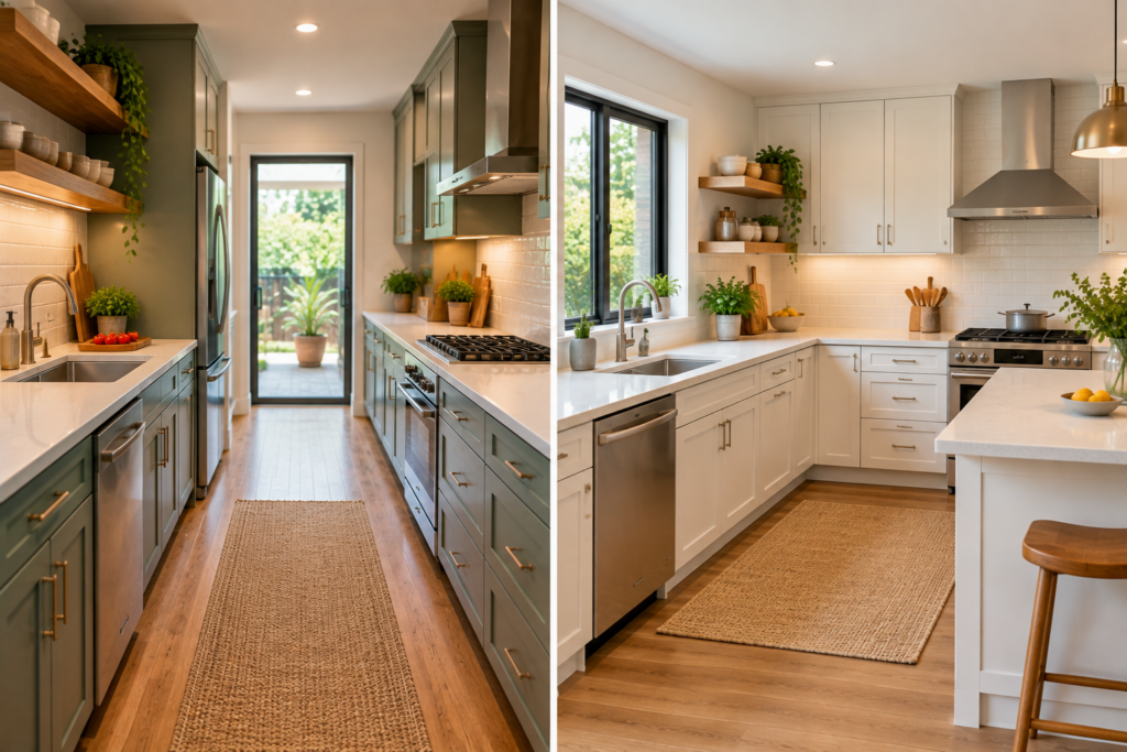 Galley and L shaped kitchens