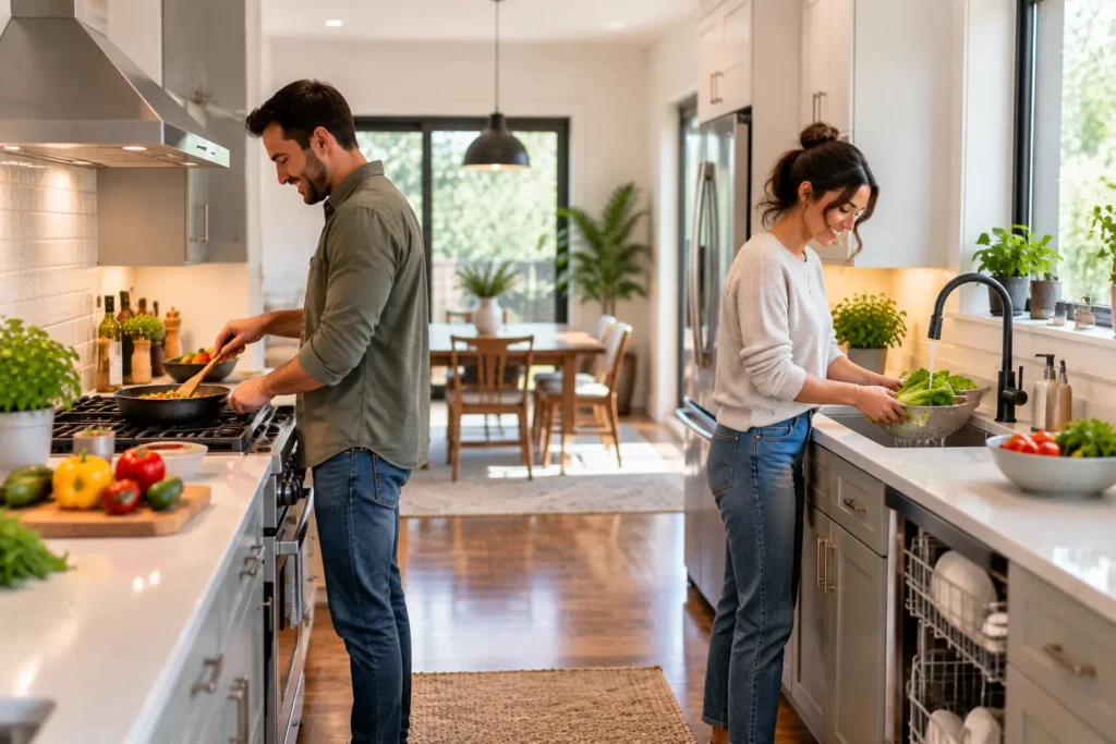 Kitchen cooking and cleaning zones