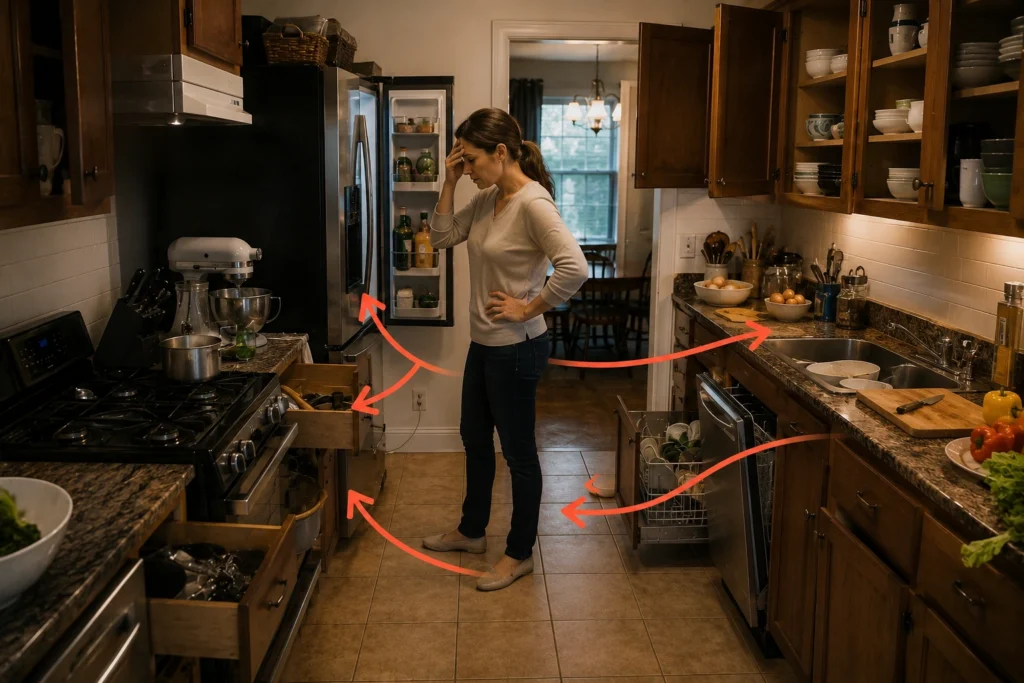 confused owner looking at the poor appliance placement