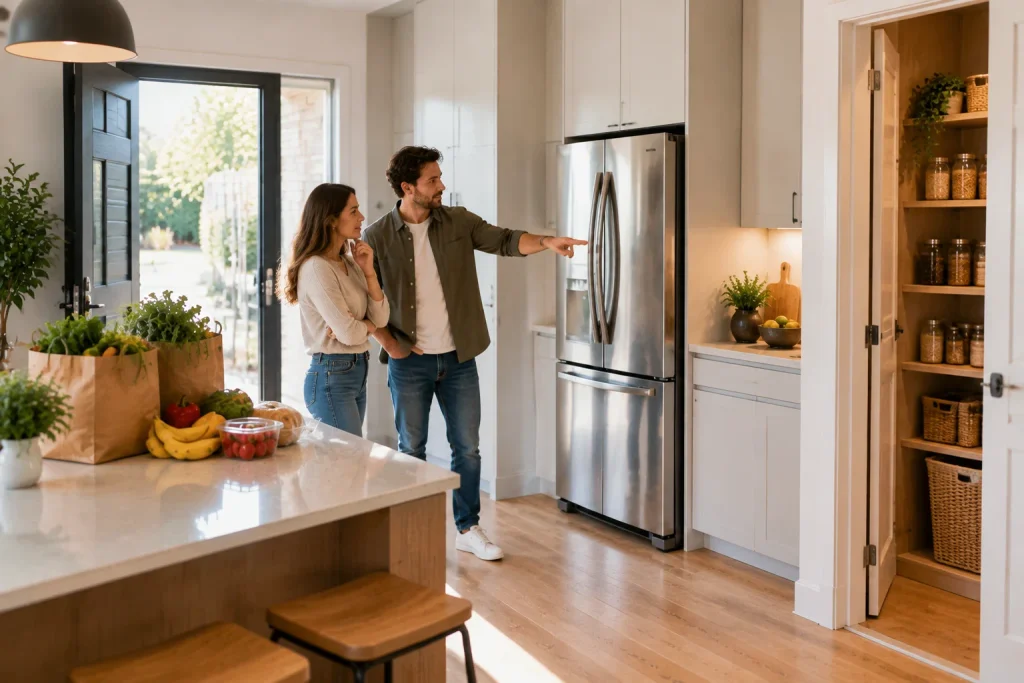 The 2 homeowners planning their kitchen layout